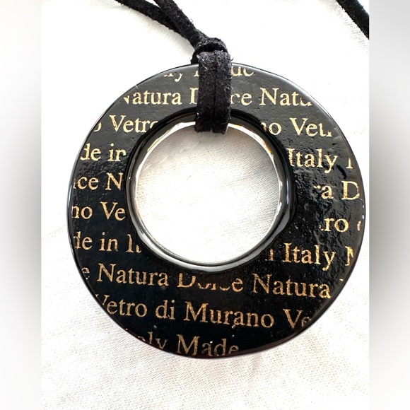 Handcrafted Murano Venice Glass Disc Pendant Necklace Fused Glass 24kt Gold Foil - Picture 5 of 7